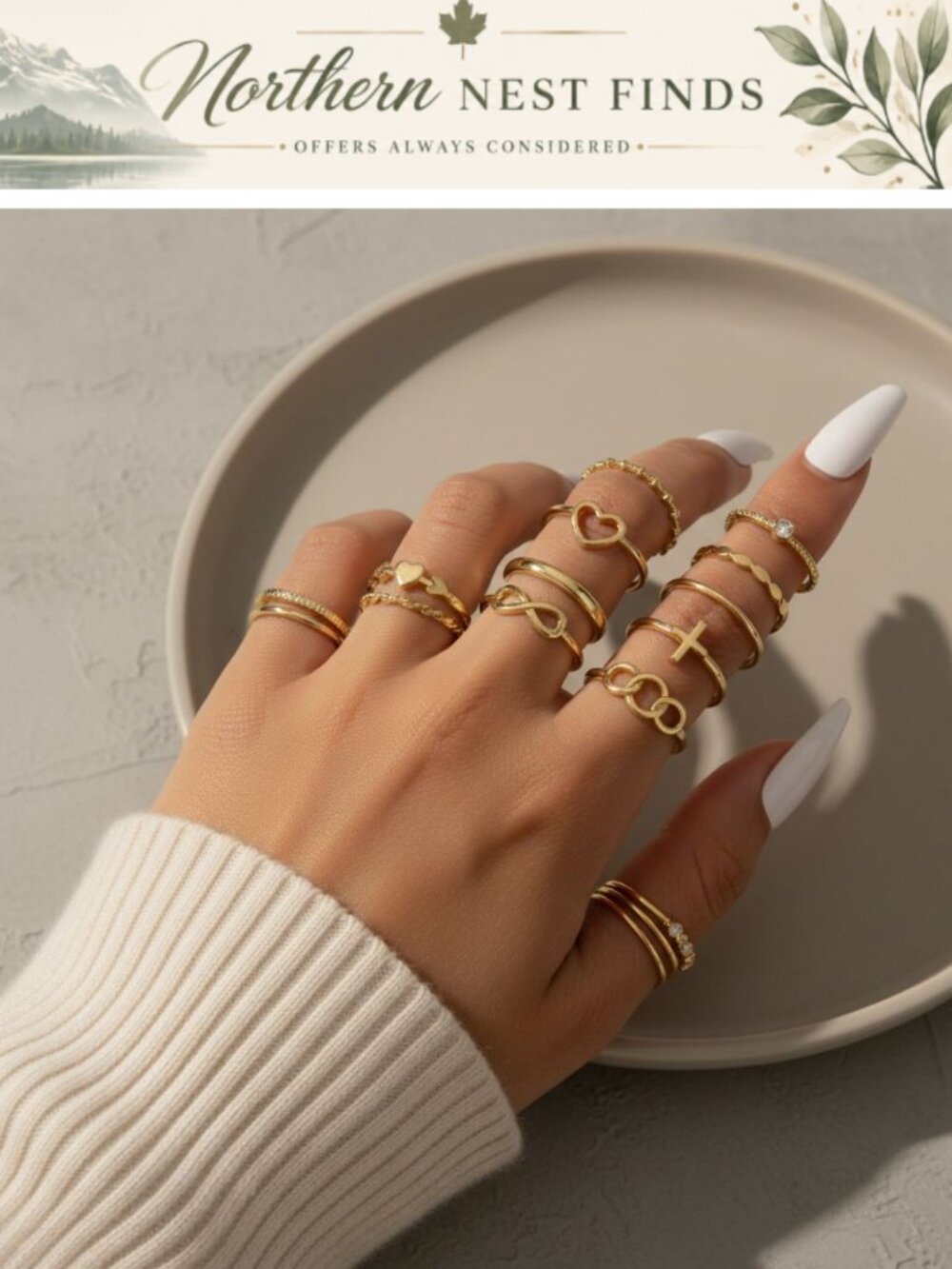 24 Pc Stackable Rings Set Chunky Knuckle Dainty Alloy Sizes 5-10